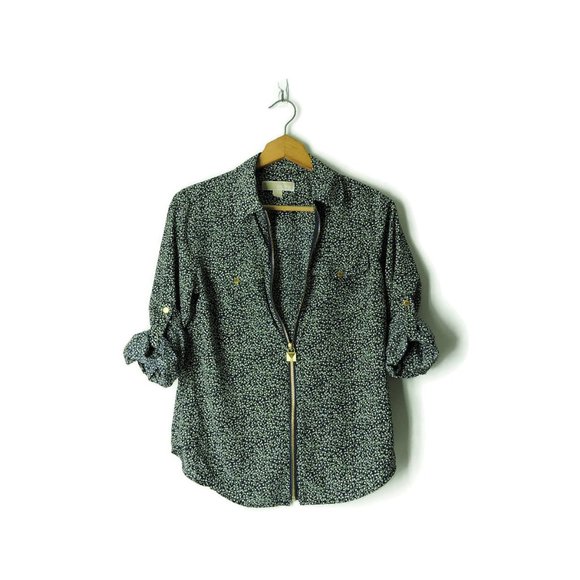 Michael Kors zip front lightweight long roll-up sleeves shirt blouse top - Picture 4 of 11